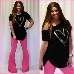 Off The Shoulder Leopard Heart Top